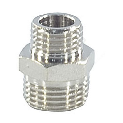 Ниппель латунь никель переходной Ду 15х10 (1/2"х3/8") НР VALFEX VF.580.N.012.038