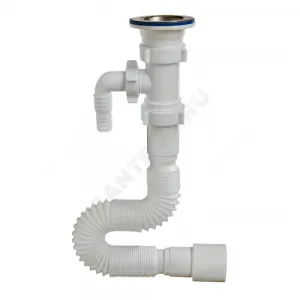 Сифон для умывальника гофрированный 1 1/2"x40/50 L=470-1250мм с отводом (штуцером) выпуск с нержавеющей решёткой D=70мм Орио А-30135