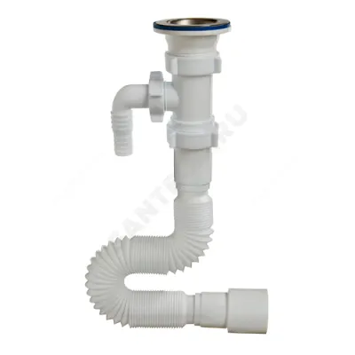 Сифон для умывальника гофрированный 1 1/2"x40/50 L=1250мм с отводом (штуцером) выпуск с нержавеющей решёткой D=70мм Орио А-30135