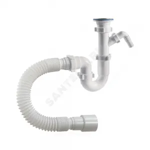 Сифон для умывальника/мойки трубный 1 1/2"x40 с гофрой 40х40/50 с отводом (штуцером) выпуск с нержавеющей решёткой D=70мм Орио S-41059