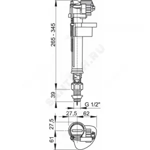 Арматура для бачка наливная 1/2" нижнее подключение Alca Plast A18-1/2"
