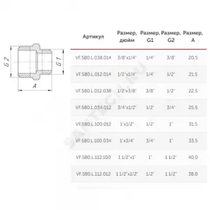 Ниппель латунь переходной Ду 25х15 (1"х1/2") НР VALFEX VF.580.L.100.012