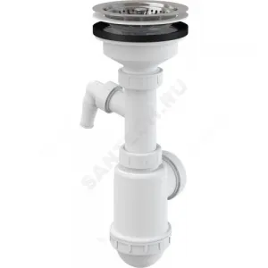 Сифон для кухонной мойки бутылочный 3 1/2"x40/50 с отводом (штуцером) выпуск с нержавеющей решёткой D=115мм Alca Plast A446P-DN50/40