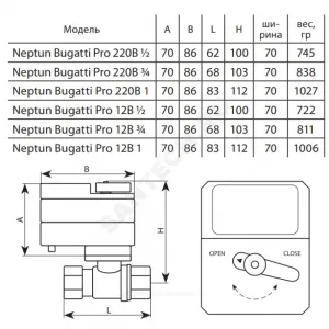 Кран шаровой латунь никель Bugatti Pro Ду 15 Ру40 ВР с эл/прив 220В Neptun 2153570