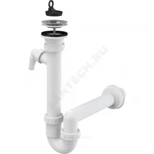 Сифон для кухонной мойки трубный 1 1/2"x40 с прямой трубкой 40 с отводом (штуцером) выпуск с нержавеющей решёткой D=70мм Alca Plast A810-DN40