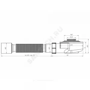 Сифон для поддона 1 1/2"x50/40 h=55мм с гофрой 40х50 слив клапан "клик-клак" (сетка), пробка D=42,6мм АНИ Пласт E455CLS