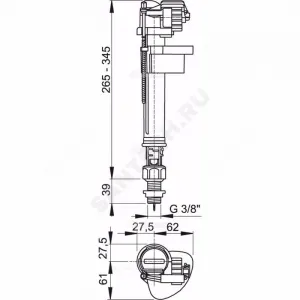 Арматура для бачка наливная 3/8" нижнее подключение Alca Plast A17-3/8"
