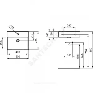 Умывальник подвесной STRADA 50 1 отверстие под смеситель по центру Ideal Standard K077701