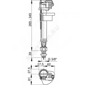 Арматура для бачка наливная 3/8" нижнее подключение Alca Plast A18-3/8"