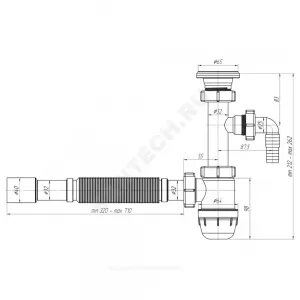 Сифон для умывальника бутылочный 1 1/4"x32 с гофрой 32х32/40 с отводом (штуцером) с нержавеющей решёткой D=65мм АНИ Юнг АНИ Пласт BM1315