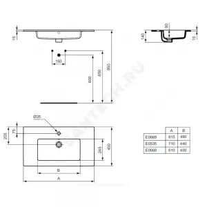 Умывальник мебельный TEMPO Vanity 61 1 отверстие под смеситель по центру белый Ideal Standard E066801