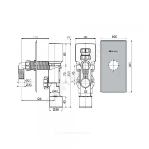 Сифон для стиральной машины 23/20х40/50 скрытый монтаж Alca Plast APS3P