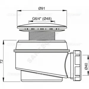 Сифон для поддона 1 1/2"x60/40 h=72мм слив крышка D=91мм Alca Plast A47CR-60