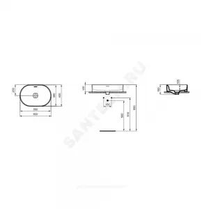Умывальник мебельный STRADA II Oval Vessel 60 без отверстия под смеситель Ideal Standard T360401
