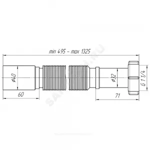 Гофра с гайкой 1 1/4"x40 L=495-1325мм АНИ Пласт K214