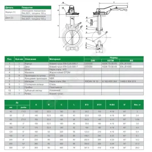 Затвор дисковый поворотный чугун VPI4448R-02EP Ду 150 Ру16 межфл с рукояткой диск чугун манжета EPDM Tecofi VPI4448R-02EP0150