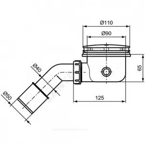 Сифон для поддона 1 1/2"x90/40 с переходной трубкой 45гр слив крышка D=90мм Ideal Standard J3417AA