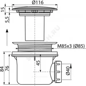 Сифон для поддона 1 1/2"x90/40 h=84мм слив крышка D=115мм, бронза Alca Plast A49ANTIC