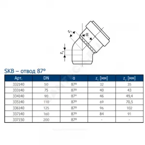 Отвод PP-MD бесшумный светло-серый Skolan dB SKB Дн 110х87гр (DN100) б/нап в/к Ostendorf 335140