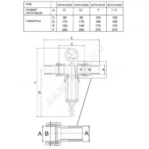 Фильтр сетчатый T-образный латунь Ду 15 Ру25 G1/2" НР 751 Icma 83751AD05