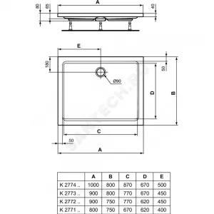 Поддон душевой акрил прямоугольный HOTLINE 1000х800х70 Ideal Standard K277401