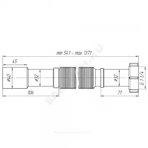 Гофра с гайкой 1 1/4"x32/40 L=495-1325мм АНИ Пласт K217