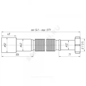 Гофра с гайкой 1 1/4"x40/50 L=541-1371мм АНИ Пласт K216
