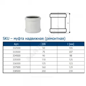 Муфта PP-MD ремонтная бесшумная светло-серая Skolan dB SKU Дн 110 (DN100) б/нап в/к Ostendorf 335500