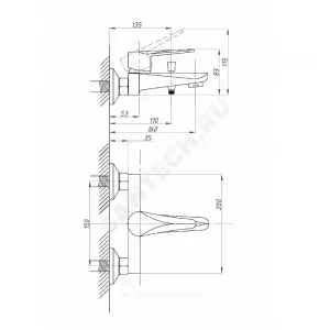 Смеситель для ванны с душем одноручный STEEL BLACK Профсан PSM-301-1