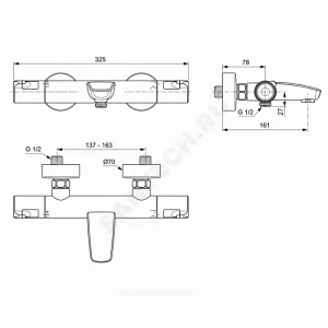 Смеситель для ванны с душем термостат CERATHERM T50 Ideal Standard A7223AA