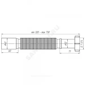 Гофра с гайкой 1 1/4"x40 L=320-730мм АНИ Пласт K204
