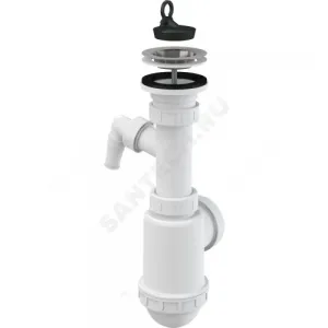 Сифон для кухонной мойки бутылочный 1 1/2"x40/50 с отводом (штуцером) выпуск с нержавеющей решёткой D=70мм Alca Plast A441P-DN50/40