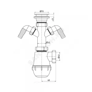 Сифон для умывальника/мойки бутылочный 1 1/2"x40 с 2-мя отводами (штуцерами) выпуск с нержавеющей решёткой D=70мм Ани Грот АНИ Пласт A1100