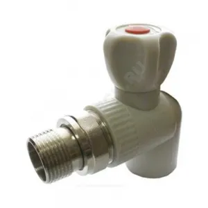 Клапан (вентиль) PP-R запорный серый Дн 20х1/2" Ру25 НР угловой для радиатора RTP (РосТурПласт) 15821